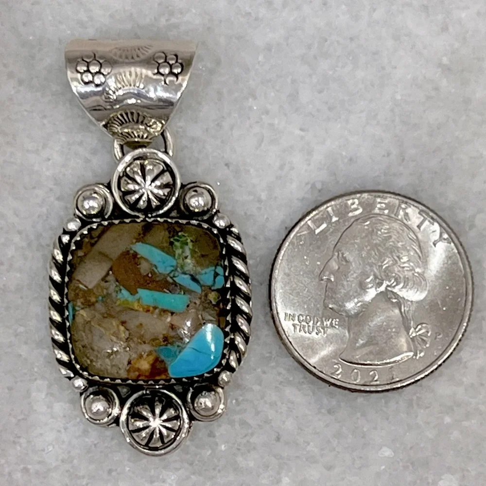 Sterling Silver Turquoise Large Pendant with Loop Choker - Picture 16 of 16